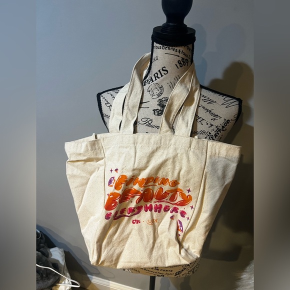 Ulta Beauty Handbags - Ulta Beauty Cream Tote with Orange and Pink Design